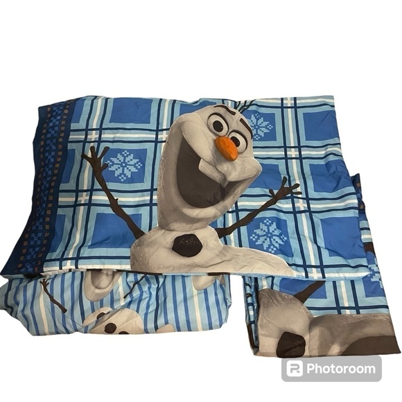 Disney Olaf Fitted Twin Sheet & 2 Pillow Cases Bundle Frozen Blue Snowman Kids - Picture 1 of 5